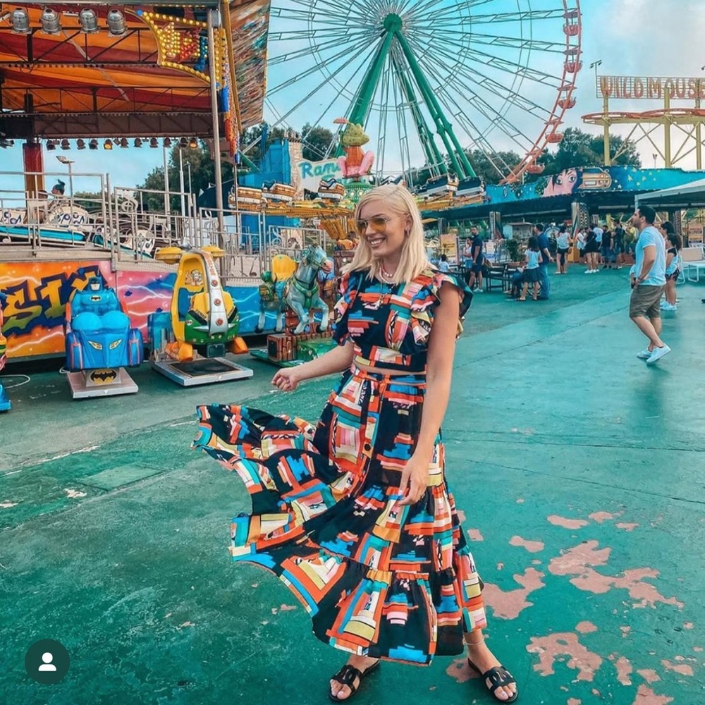 Karavan geometric button down skirt